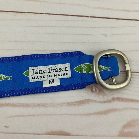 JANE FRASER of Maine Fabric O-Ring Blue Green Belt Reversible Fish M - Picture 2 of 4